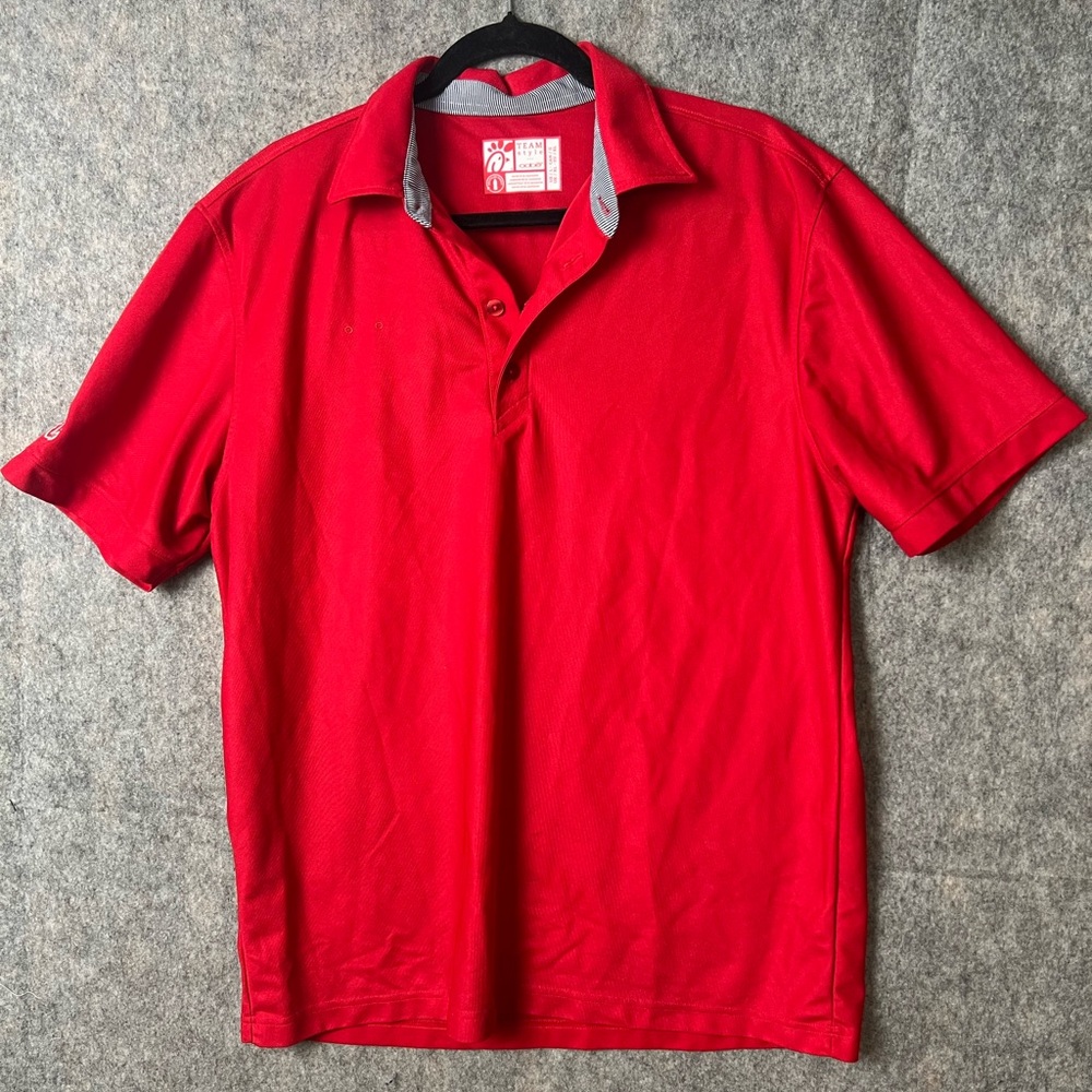 Chick-fil-A‎ Mens Large Oobe team Red polo shirt short-sleeved employee uniform